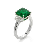 3.77 Ct. Emerald Natural Diamond Three Stone Ring, Platinum 950 Image
