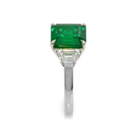 3.77 Ct. Emerald Natural Diamond Three Stone Ring, Platinum 950 Image