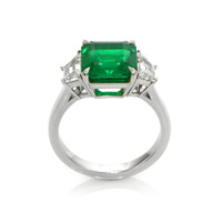 3.77 Ct. Emerald Natural Diamond Three Stone Ring, Platinum 950 Image