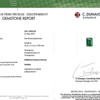 13.33 Ct. Emerald Natural Diamond Three Stone Ring, Platinum 950 Scan Report