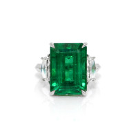 13.33 Ct. Emerald Natural Diamond Three Stone Ring, Platinum 950 Video