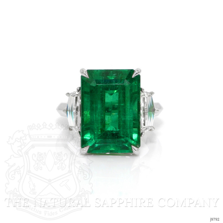 13.33 Ct. Emerald Natural Diamond Three Stone Ring, Platinum 950