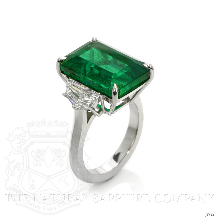 13.33 Ct. Emerald Natural Diamond Three Stone Ring, Platinum 950