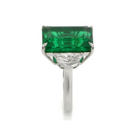 13.33 Ct. Emerald Natural Diamond Three Stone Ring, Platinum 950 Image
