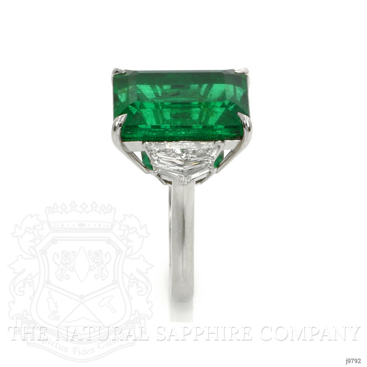 13.33 Ct. Emerald Natural Diamond Three Stone Ring, Platinum 950