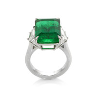 13.33 Ct. Emerald Natural Diamond Three Stone Ring, Platinum 950 Image