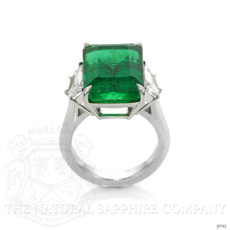13.33 Ct. Emerald Natural Diamond Three Stone Ring, Platinum 950