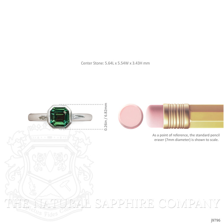 1.07 Ct. Bluish Green Sapphire Bezel Ring, 14K White Gold