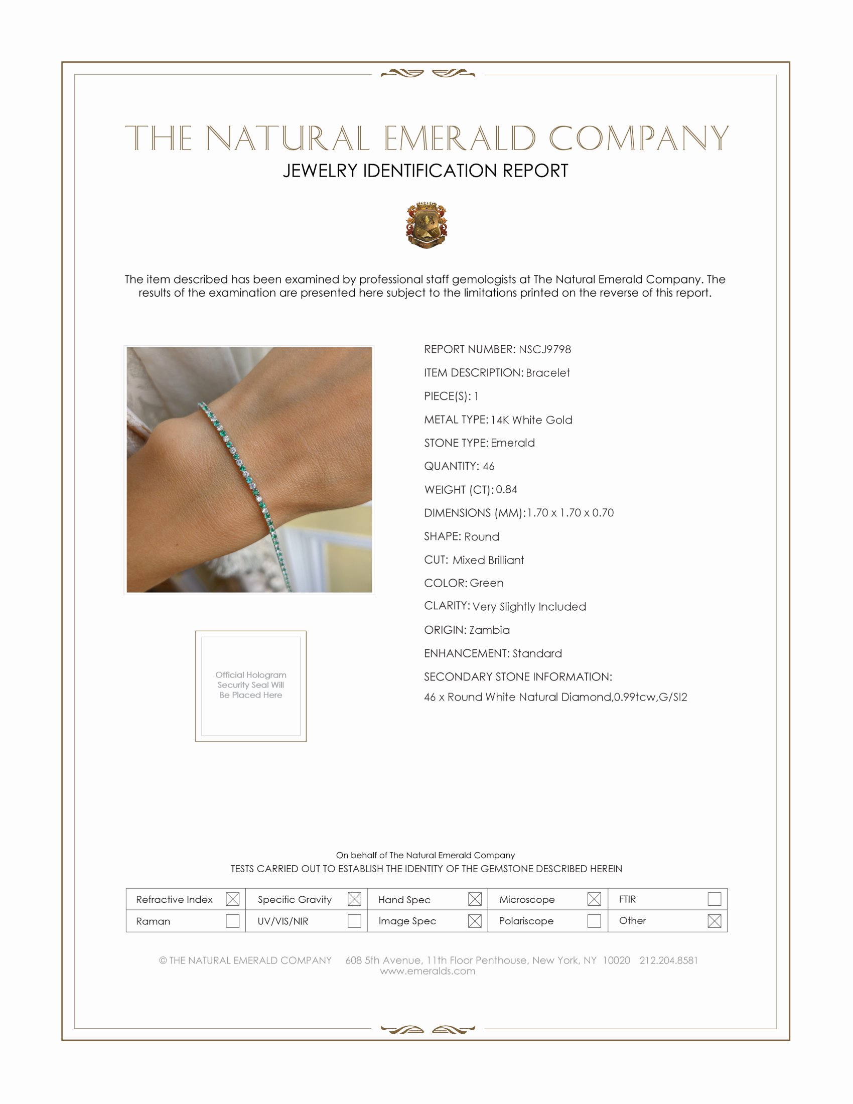 0.84 Ct.Tw. Emerald and Natural Diamond Tennis/Line Bracelet, 14K White Gold