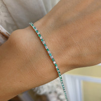 0.84 Ct.Tw. Emerald Natural Diamond Tennis/Line Bracelet, 14K White Gold Image