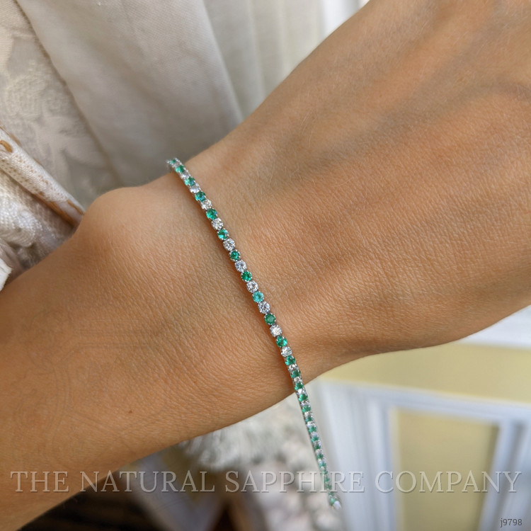 0.84 Ct.Tw. Emerald Natural Diamond Tennis/Line Bracelet, 14K White Gold