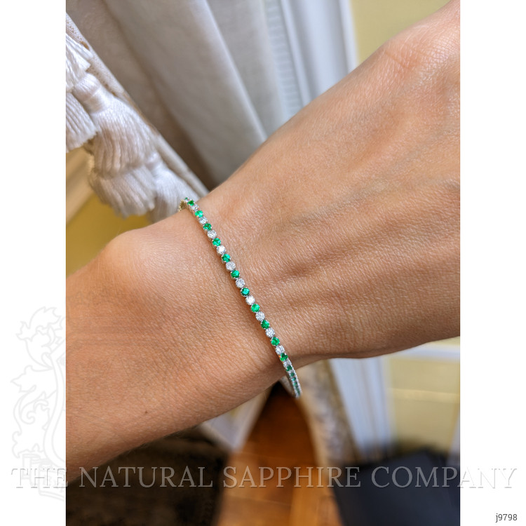 0.84 Ct.Tw. Emerald Natural Diamond Tennis/Line Bracelet, 14K White Gold