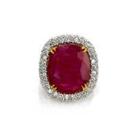 13.59 Ct. Ruby Natural Diamond Pave Ring, 18K White Gold Video