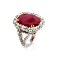 13.59 Ct. Ruby Natural Diamond Pave Ring, 18K White Gold Image