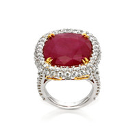 13.59 Ct. Ruby Natural Diamond Pave Ring, 18K White Gold Image