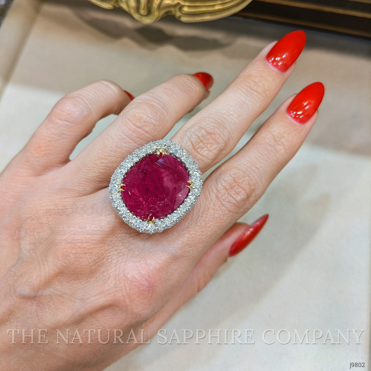 13.59 Ct. Ruby Natural Diamond Pave Ring, 18K White Gold
