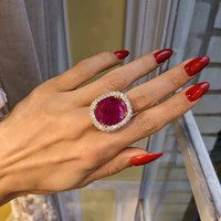 13.59 Ct. Ruby Natural Diamond Pave Ring, 18K White Gold Life Style