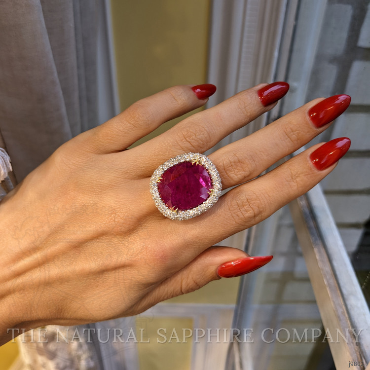 13.59 Ct. Ruby Natural Diamond Pave Ring, 18K White Gold