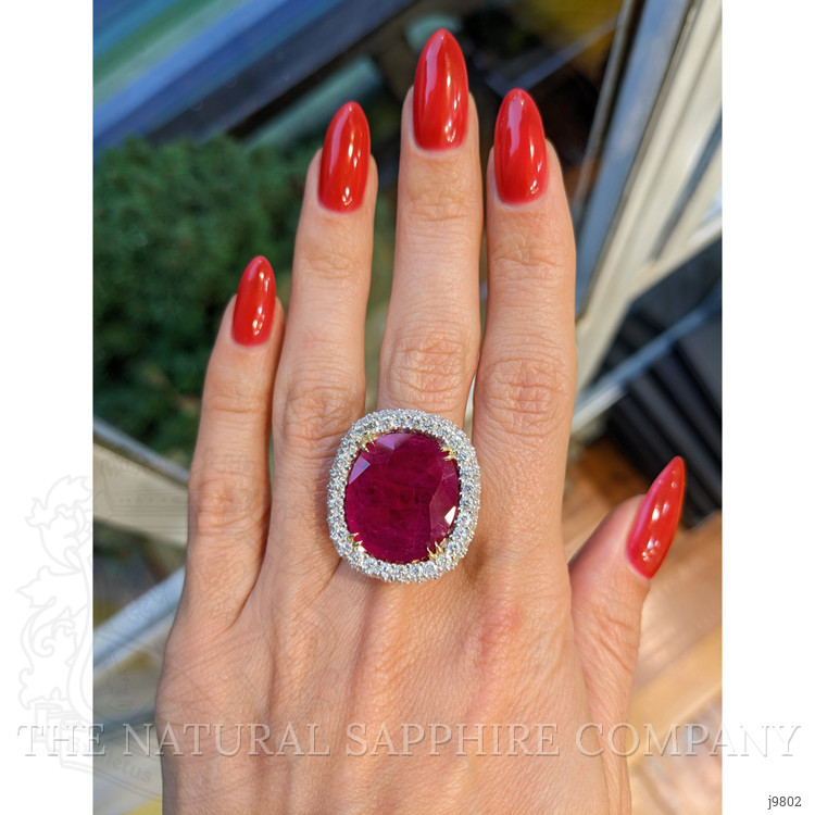 13.59 Ct. Ruby Natural Diamond Pave Ring, 18K White Gold