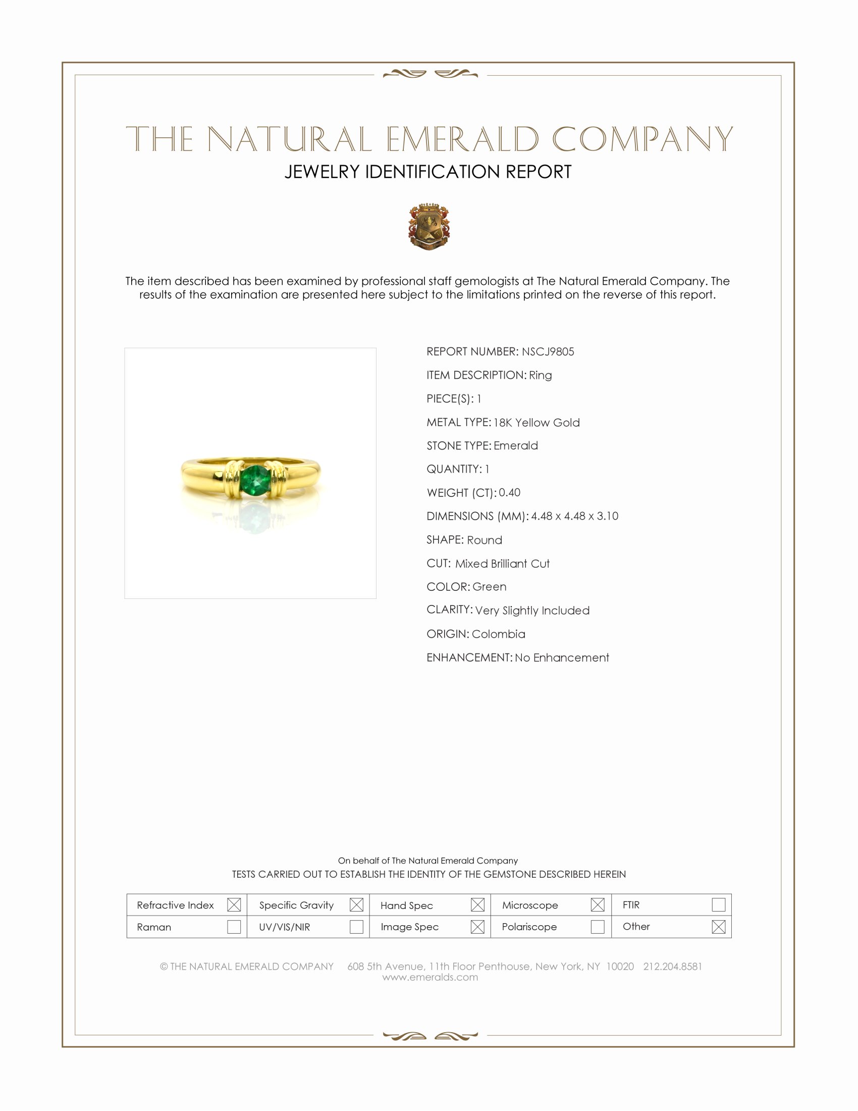 0.40 Ct. Emerald Bezel Ring, 18K Yellow Gold