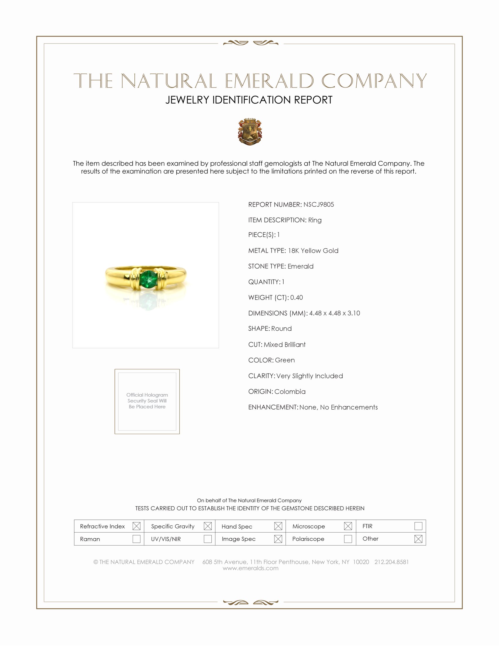 0.40 Ct. Emerald Bezel Ring, 18K Yellow Gold