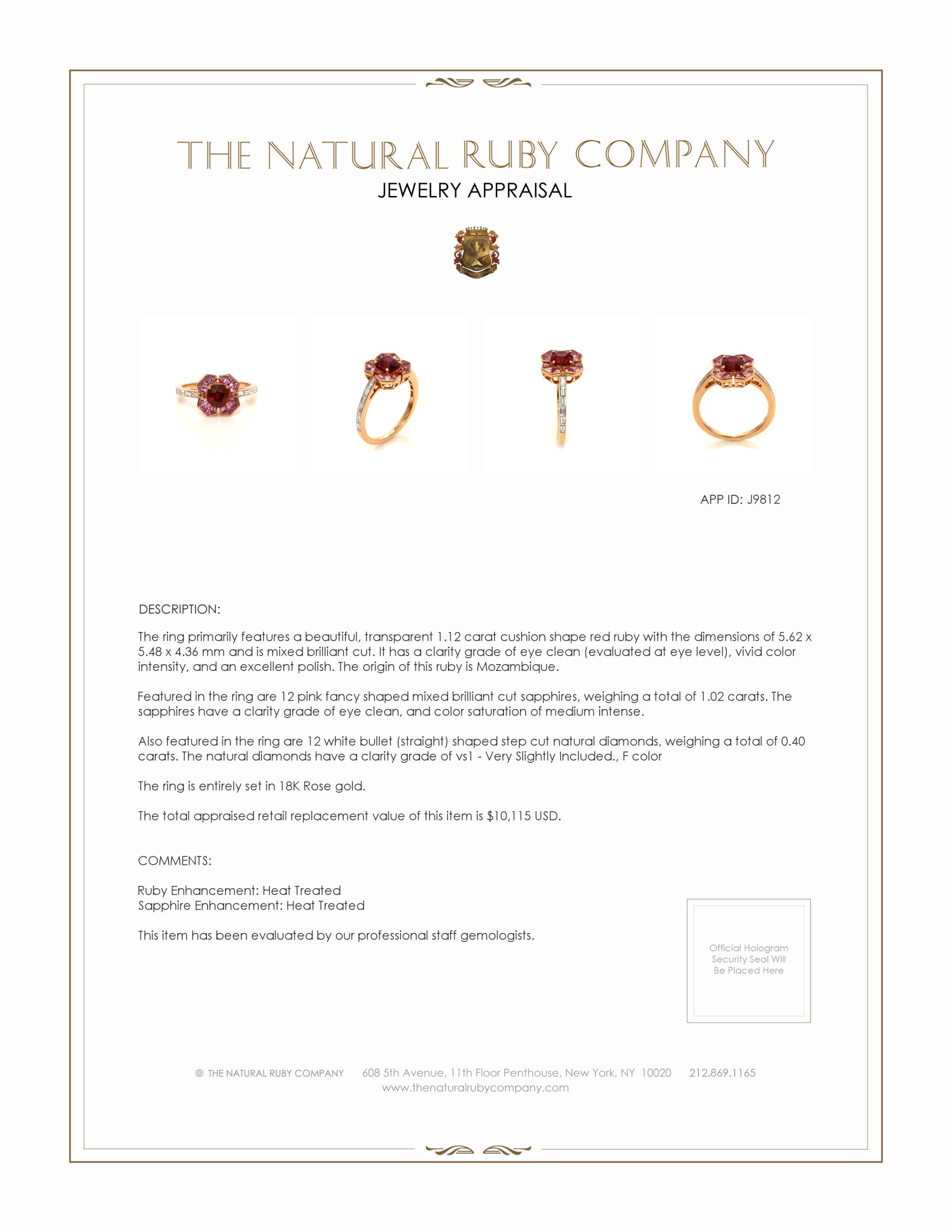 1.12 Ct. Ruby, Pink Sapphire and Natural Diamond Pave Ring, 18K Rose Gold