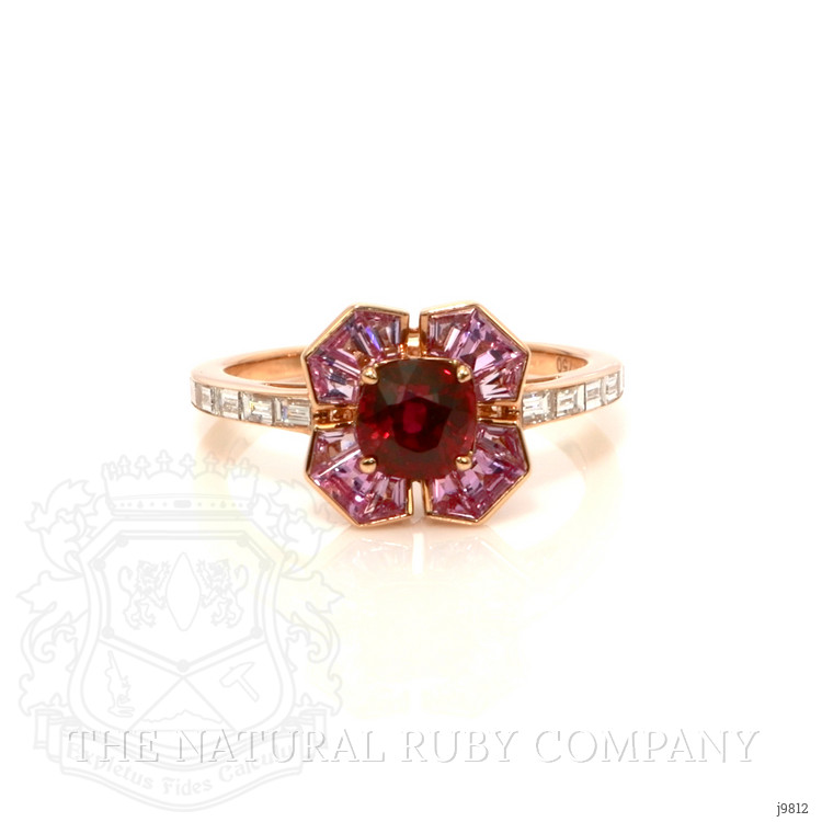 1.12 Ct. Ruby, Pink Sapphire and Natural Diamond Pave Ring, 18K Rose Gold