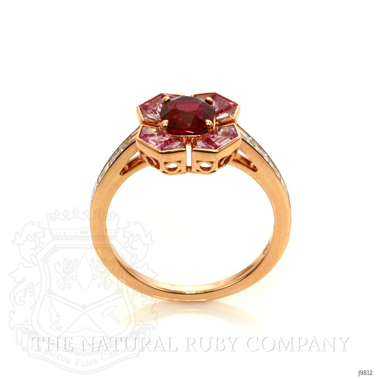 1.12 Ct. Ruby, Pink Sapphire and Natural Diamond Pave Ring, 18K Rose Gold
