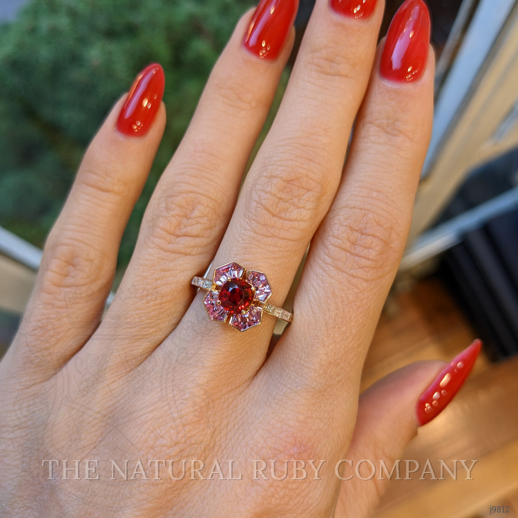 1.12 Ct. Ruby, Pink Sapphire and Natural Diamond Pave Ring, 18K Rose Gold