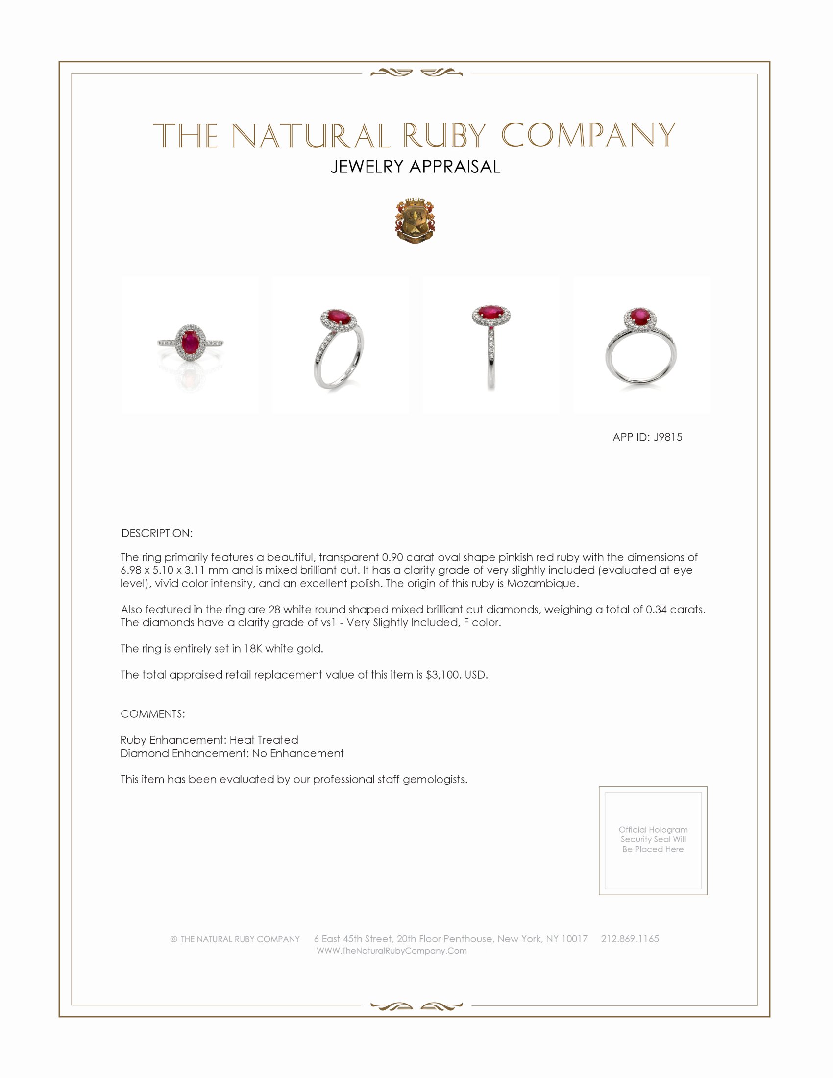 0.90 Ct. Pinkish Red Ruby and Natural Diamond Pave Ring, 18K White Gold