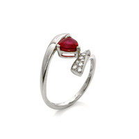 1.16 Ct. Pinkish Red Ruby and Natural Diamond Pave Ring, 18K White Gold Image