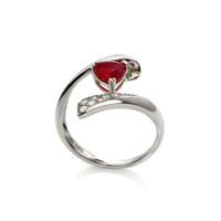 1.16 Ct. Pinkish Red Ruby and Natural Diamond Pave Ring, 18K White Gold Image