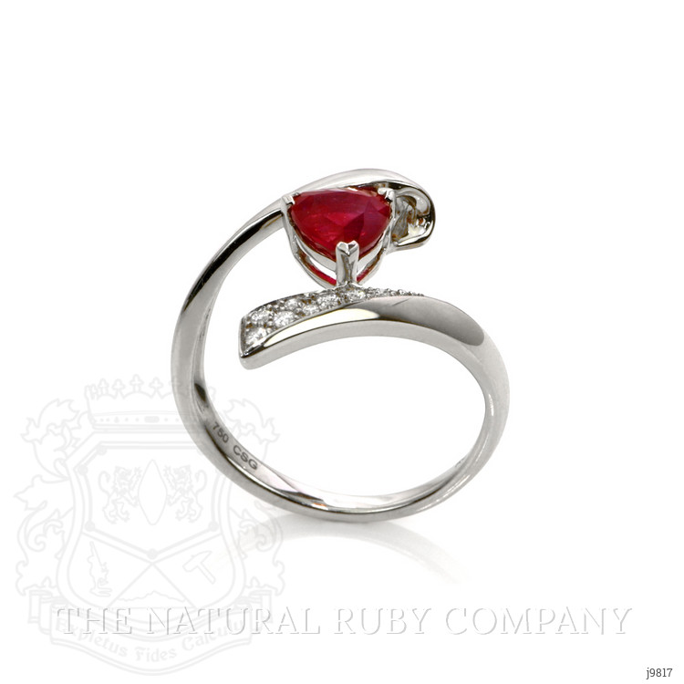 1.16 Ct. Pinkish Red Ruby and Natural Diamond Pave Ring, 18K White Gold