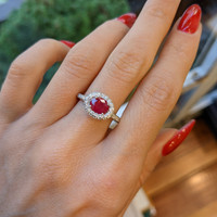 1.09 Ct. Ruby and Diamond Ring, 18K White Gold Life Style