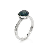 2.06 Ct. Greenish Blue Sapphire and Natural Diamond Pave Ring, 14K White Gold Image