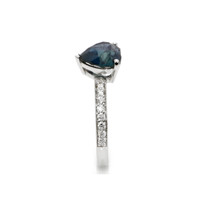 2.06 Ct. Greenish Blue Sapphire and Natural Diamond Pave Ring, 14K White Gold Image