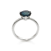 2.06 Ct. Greenish Blue Sapphire and Natural Diamond Pave Ring, 14K White Gold Image