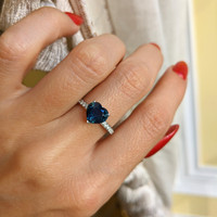2.06 Ct. Greenish Blue Sapphire and Natural Diamond Pave Ring, 14K White Gold Life Style