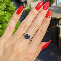 2.06 Ct. Greenish Blue Sapphire and Natural Diamond Pave Ring, 14K White Gold Life Style