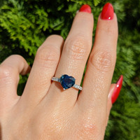 2.06 Ct. Greenish Blue Sapphire and Natural Diamond Pave Ring, 14K White Gold Life Style