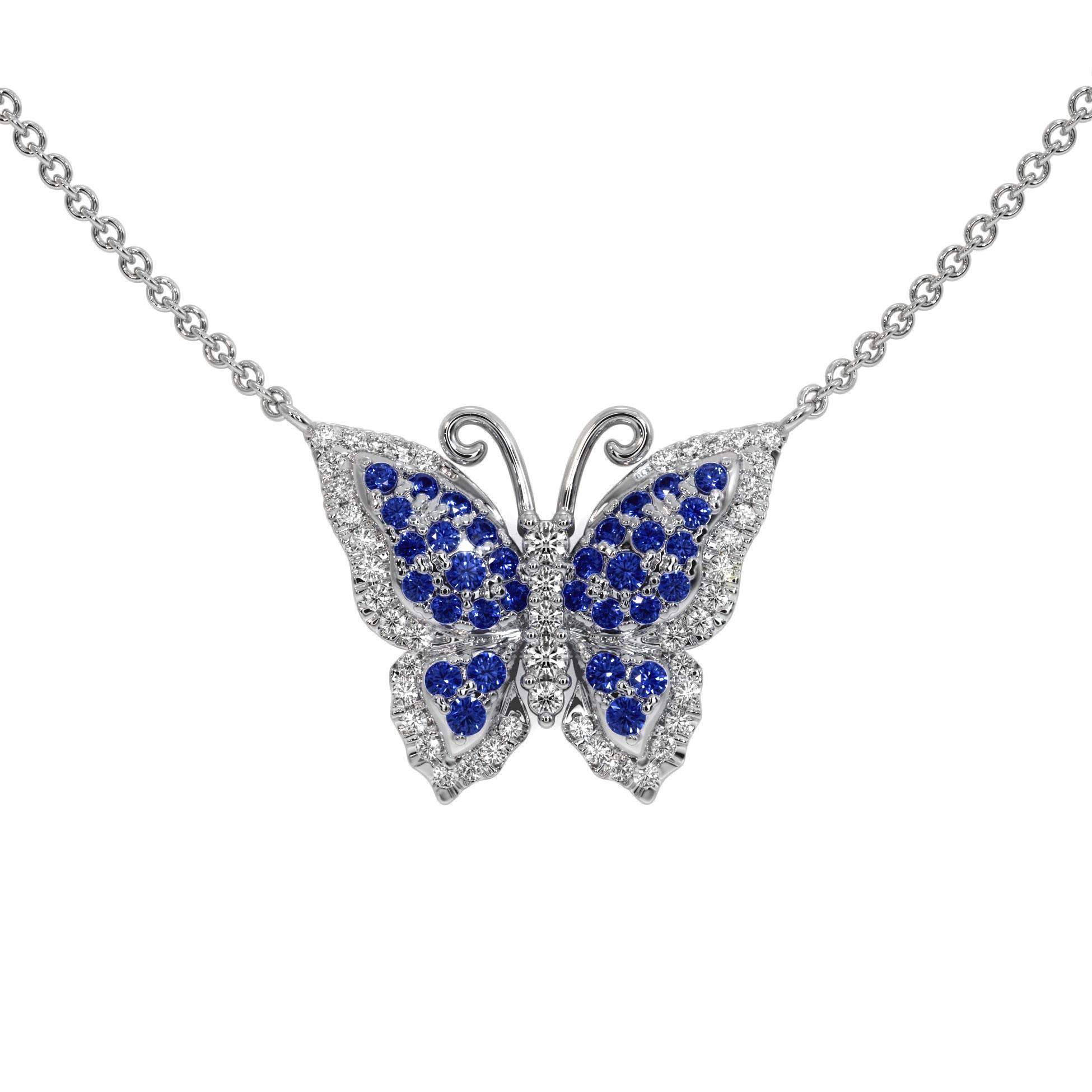 LIBERTY サファイアとパールのチェーンネックレス Sapphire Pave Necklace - Round 0.13 Ct. - 14K White Gold