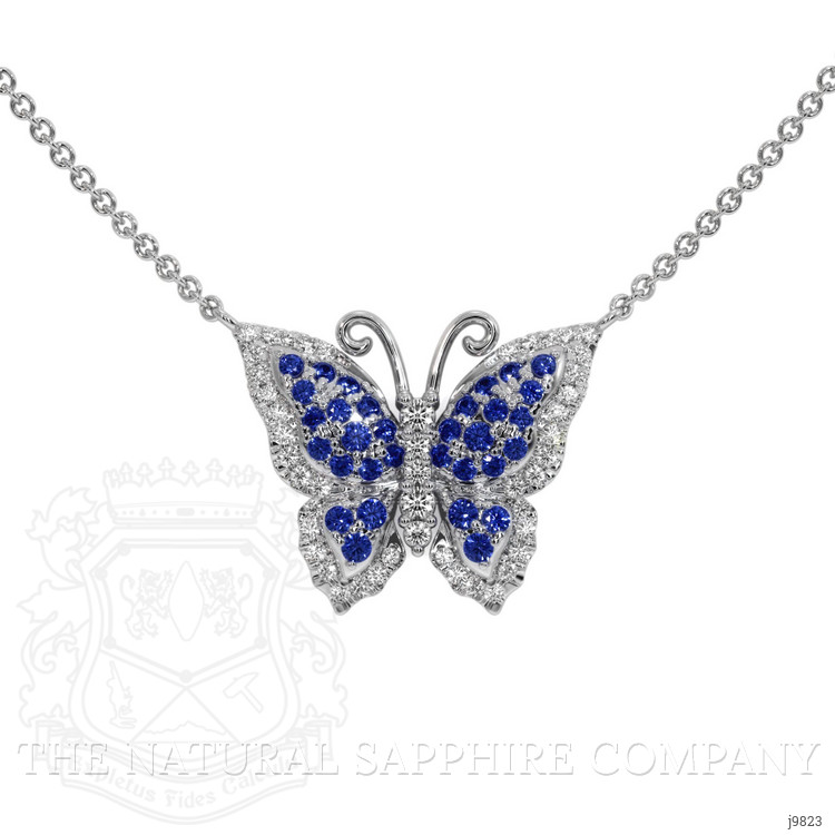 0.13 Ct. Blue Sapphire and Natural Diamond Pave Necklace, 14K White Gold