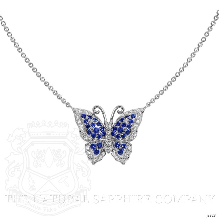 0.13 Ct. Blue Sapphire and Natural Diamond Pave Necklace, 14K White Gold