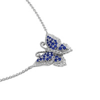 0.13 Ct. Blue Sapphire and Natural Diamond Pave Necklace, 14K White Gold Image