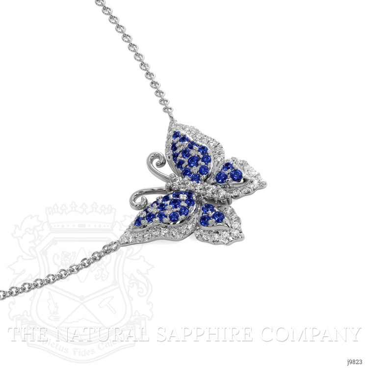 0.13 Ct. Blue Sapphire and Natural Diamond Pave Necklace, 14K White Gold