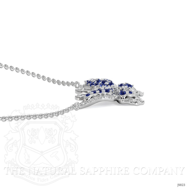 0.13 Ct. Blue Sapphire and Natural Diamond Pave Necklace, 14K White Gold