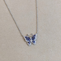 0.13 Ct. Blue Sapphire and Natural Diamond Pave Necklace, 14K White Gold Life Style