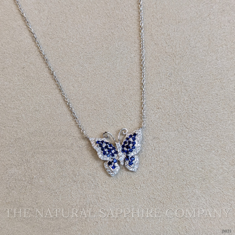 0.13 Ct. Blue Sapphire and Natural Diamond Pave Necklace, 14K White Gold