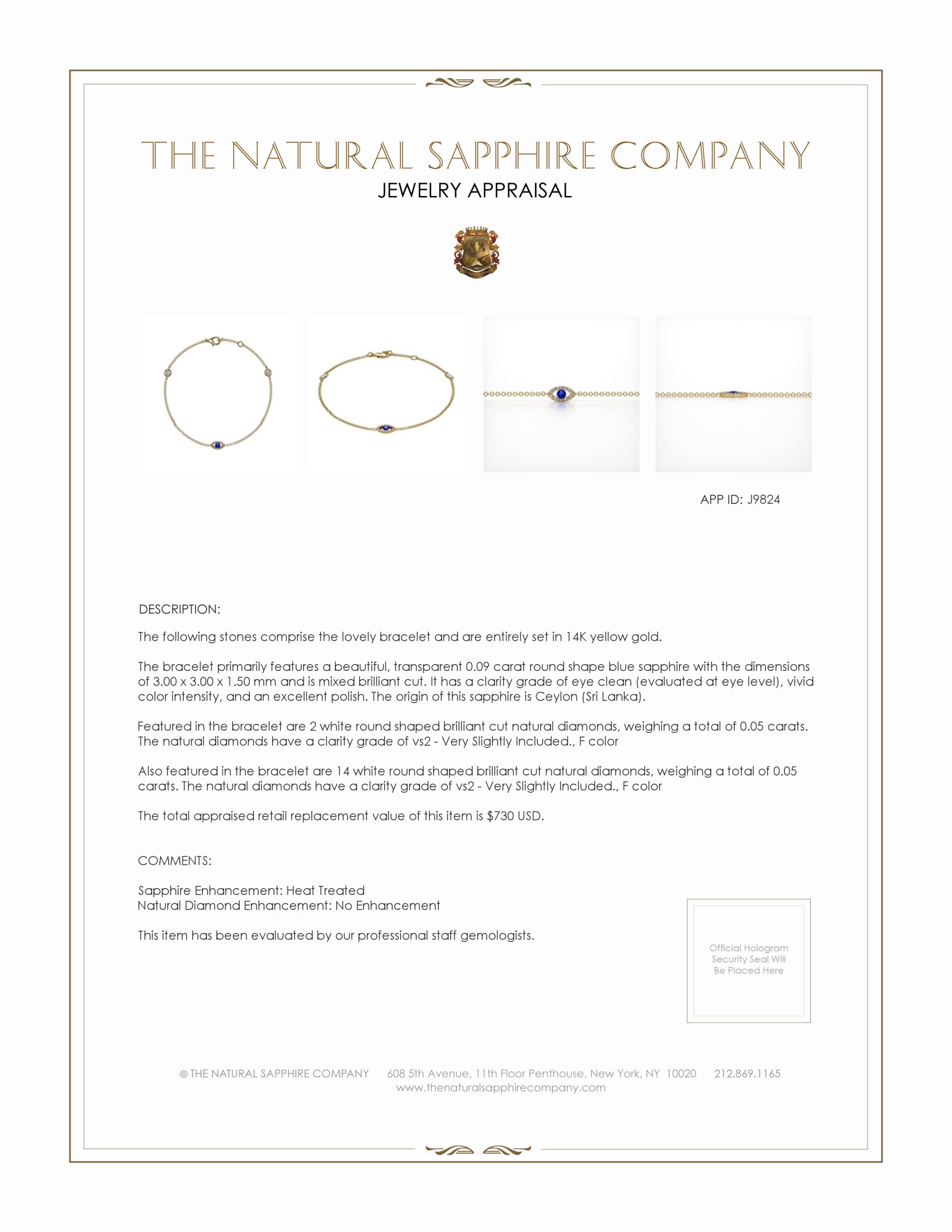 0.09 Ct.Tw. Blue Sapphire and Natural Diamond Pave Bracelet, 14K Yellow Gold