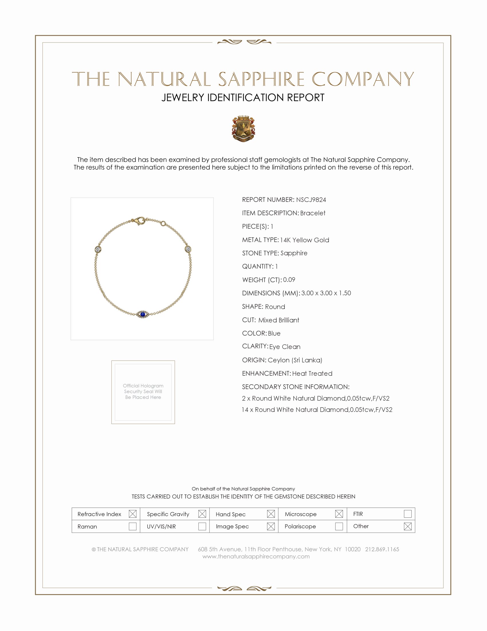 0.09 Ct.Tw. Blue Sapphire and Natural Diamond Pave Bracelet, 14K Yellow Gold